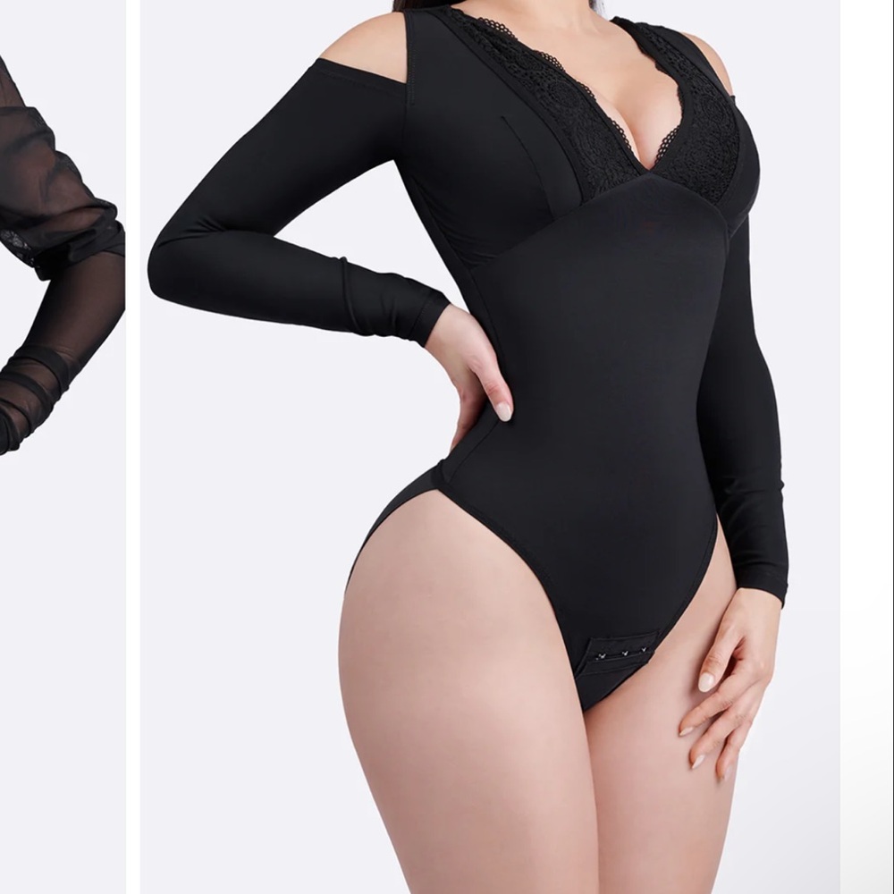Elegant Black Lace Trim Bodysuit